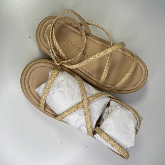 Stuart Weitzman Shoes - Stuart Weitzman Tan Wheat Fia-Fine Raffia Summerlift Platform Sandals Size 9B
